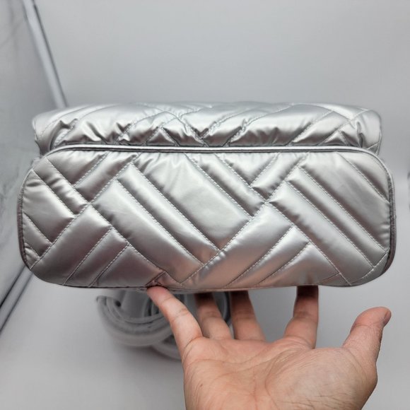 Michael Kors Abbey Medium Backpack Quilted Silver